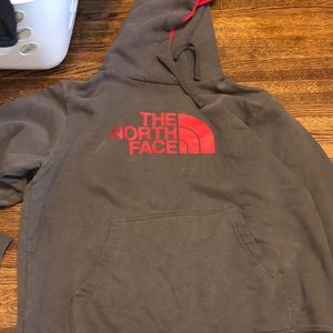 LIKE NEW NORTH FACE MENS HOODIE GREY W/ RED LETTER